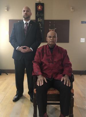 Evan Flores with his Sifu, Grandmaster Moy Yee Hop